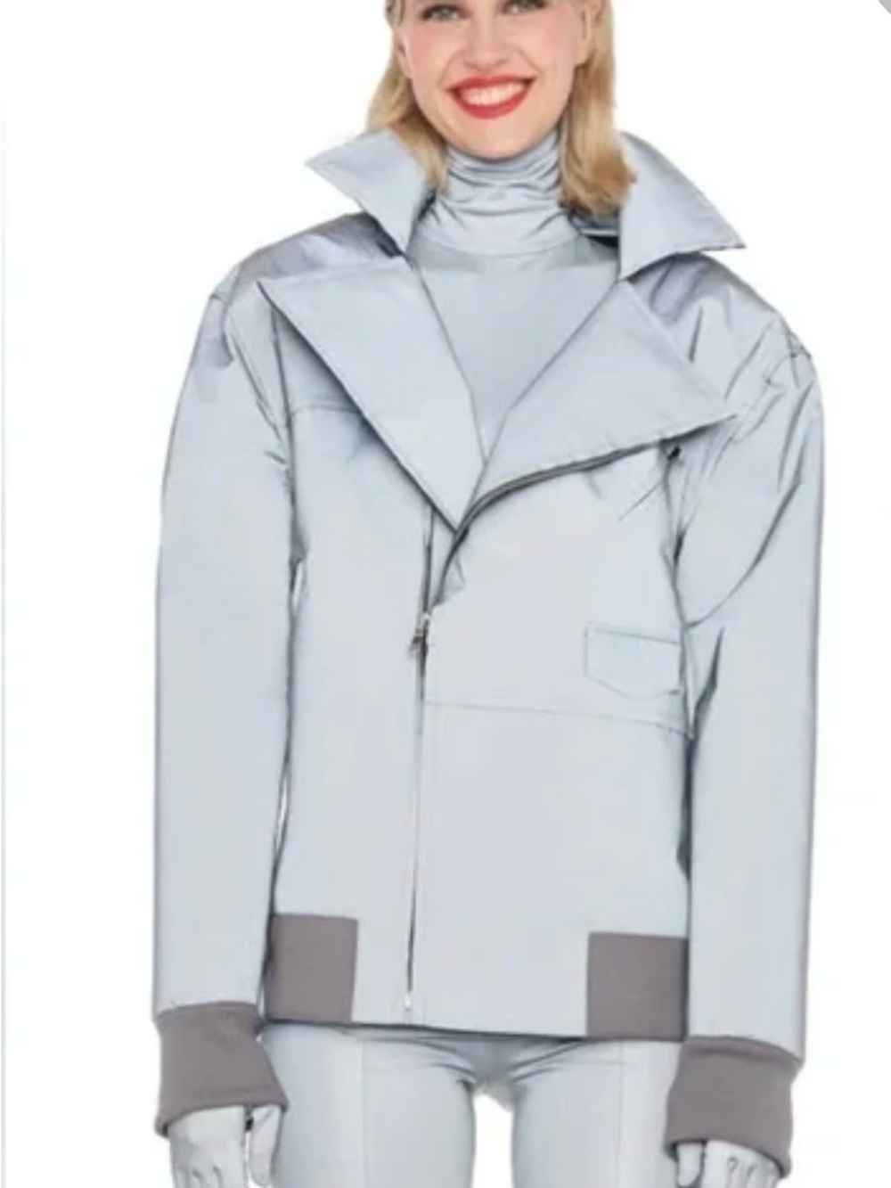 Norma Kamali Light Gray Moto Jacket with Gray Accents